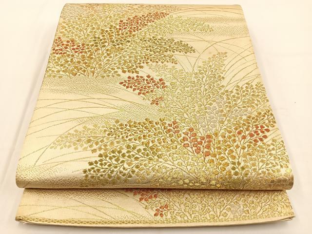 平和屋着物◎六通柄袋帯 草葉文 金銀糸 正絹 逸品 BAAV2866hj