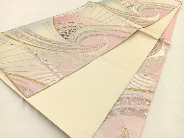 平和屋着物◎六通柄袋帯　唐織　孔雀　金銀糸　正絹　逸品　BAAV2890hj