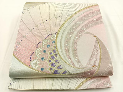 平和屋着物◎六通柄袋帯　唐織　孔雀　金銀糸　正絹　逸品　BAAV2890hj