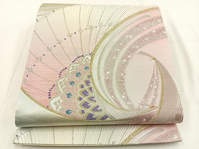 平和屋着物◎六通柄袋帯　唐織　孔雀　金銀糸　正絹　逸品　BAAV2890hj