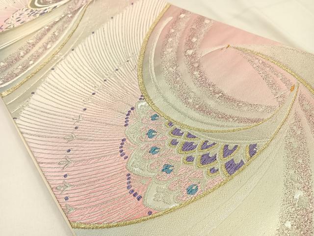 平和屋着物◎六通柄袋帯　唐織　孔雀　金銀糸　正絹　逸品　BAAV2890hj