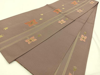 平和屋着物◎六通柄袋帯　花　金糸　正絹　逸品　BAAV2891hj