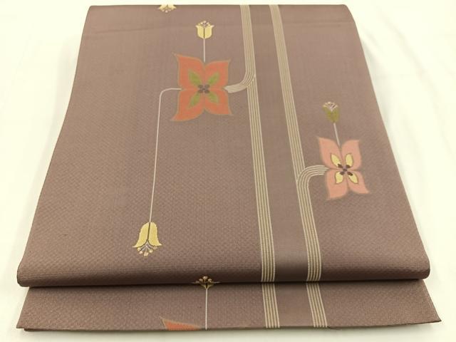 平和屋着物◎六通柄袋帯　花　金糸　正絹　逸品　BAAV2891hj
