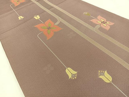 平和屋着物◎六通柄袋帯　花　金糸　正絹　逸品　BAAV2891hj
