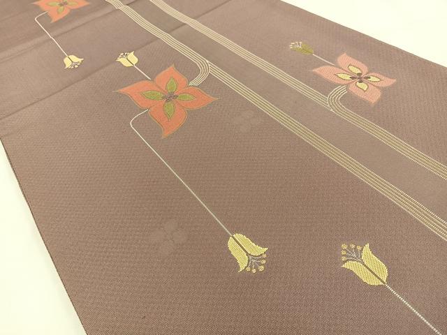 平和屋着物◎六通柄袋帯　花　金糸　正絹　逸品　BAAV2891hj