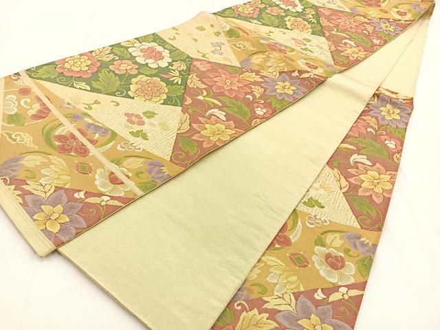 平和屋着物◎六通柄袋帯　切嵌花文　金糸　正絹　逸品　BAAV2892hj