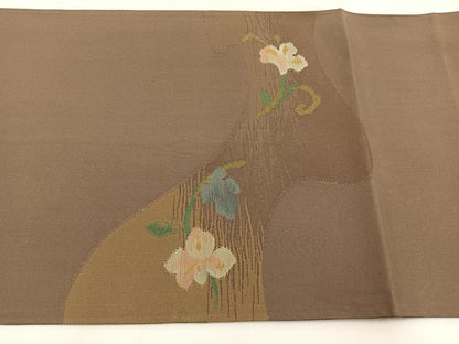 平和屋着物◎太鼓柄袋帯　すくい織　花唐草文　金糸　正絹　逸品　BAAV2895hj