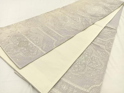 平和屋着物◎六通柄袋帯　宝相華　銀糸　正絹　逸品　BAAV2898hj