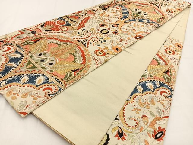 平和屋着物◎六通柄　本袋帯　更紗花文　金銀糸　正絹　逸品　BAAV2904hj