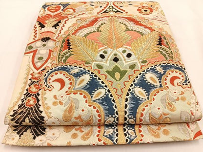 平和屋着物◎六通柄　本袋帯　更紗花文　金銀糸　正絹　逸品　BAAV2904hj