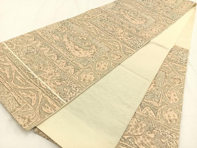 平和屋着物◎六通柄　本袋帯　ふくれ織　横段花文　金糸　正絹　逸品　BAAV2910hj