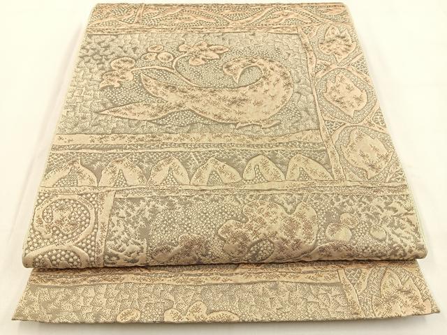 平和屋着物◎六通柄　本袋帯　ふくれ織　横段花文　金糸　正絹　逸品　BAAV2910hj