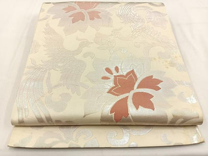 平和屋着物◎六通柄袋帯　鳳凰更紗花唐草文　銀糸　正絹　逸品　BAAV2912hj
