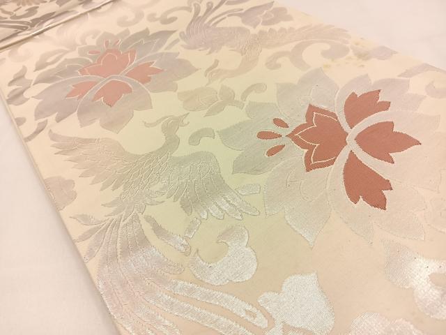 平和屋着物◎六通柄袋帯　鳳凰更紗花唐草文　銀糸　正絹　逸品　BAAV2912hj