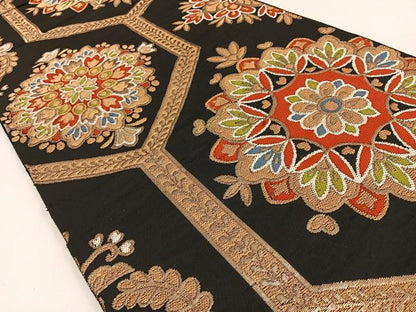 平和屋着物◎六通柄　本袋帯　宝相華　黒地　金糸　BAAV2913hj
