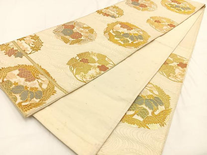 平和屋着物◎六通柄　京袋帯　飛鶴花蝶丸文　金銀糸　正絹　逸品　BAAV2918hj