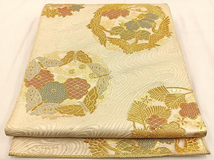 平和屋着物◎六通柄　京袋帯　飛鶴花蝶丸文　金銀糸　正絹　逸品　BAAV2918hj