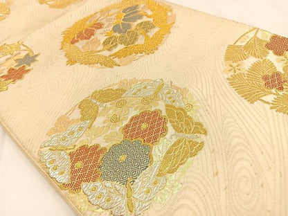 平和屋着物◎六通柄　京袋帯　飛鶴花蝶丸文　金銀糸　正絹　逸品　BAAV2918hj