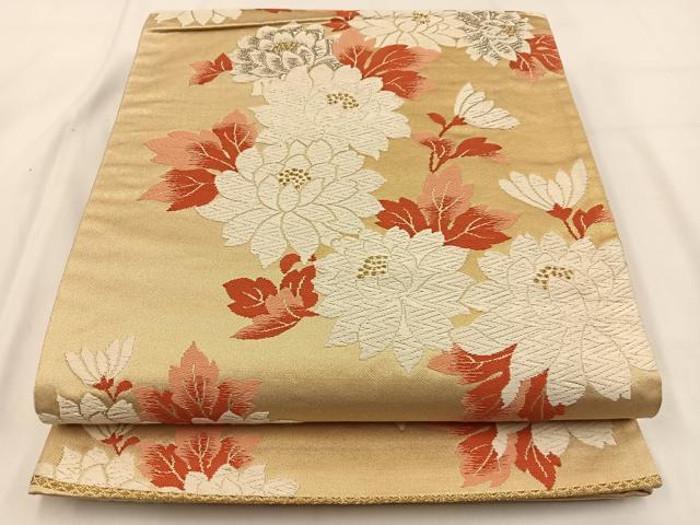 平和屋着物◎六通柄袋帯　唐織　牡丹　金銀糸　正絹　逸品　BAAV2919hj