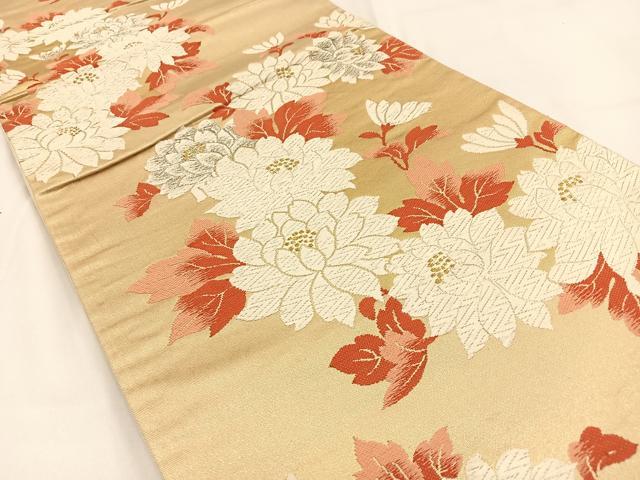 平和屋着物◎六通柄袋帯　唐織　牡丹　金銀糸　正絹　逸品　BAAV2919hj