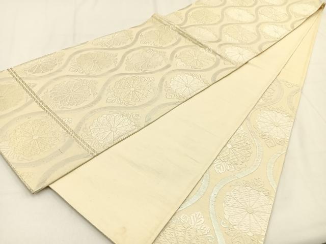 平和屋着物◎六通柄袋帯　唐織　立涌菊文　銀糸　正絹　逸品　BAAV2922hj