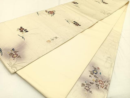 平和屋着物◎六通柄袋帯　作家物　草花文　銀彩　引箔　正絹　逸品　BAAV2924hj