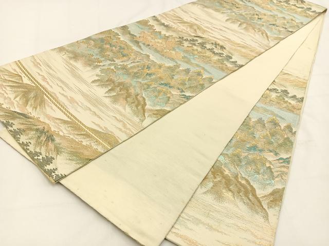 平和屋着物◎六通柄　本袋帯　風景文　金銀糸　正絹　逸品　BAAV2925hj