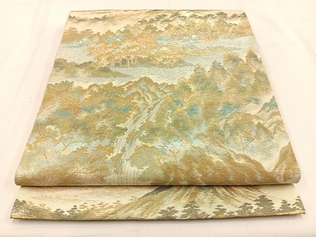 平和屋着物◎六通柄 本袋帯 風景文 金銀糸 正絹 逸品 BAAV2925hj