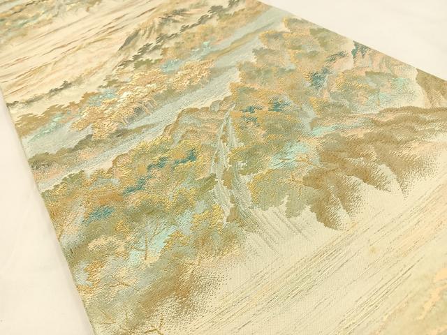 平和屋着物◎六通柄 本袋帯 風景文 金銀糸 正絹 逸品 BAAV2925hj