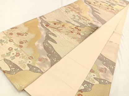 平和屋着物◎六通柄袋帯　唐織　近京更紗　花鳥文　金糸　正絹　逸品　BAAV2926hj