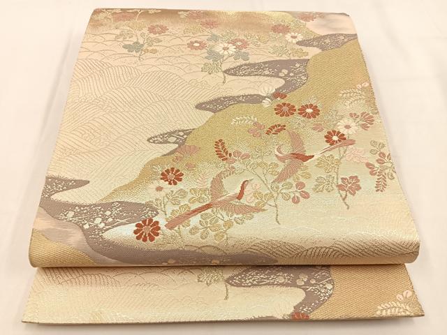 平和屋着物◎六通柄袋帯　唐織　近京更紗　花鳥文　金糸　正絹　逸品　BAAV2926hj