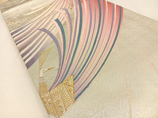 平和屋着物◎六通柄袋帯　唐織　孔雀　金銀糸　正絹　逸品　BAAV2931hj