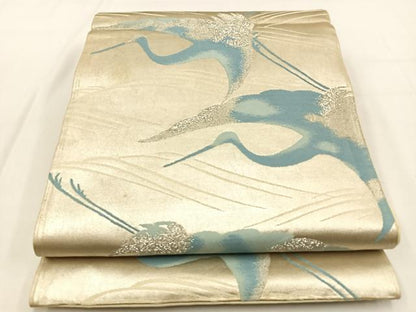 平和屋着物◎六通柄袋帯　飛鶴文　銀糸　正絹　逸品　BAAV2940hj
