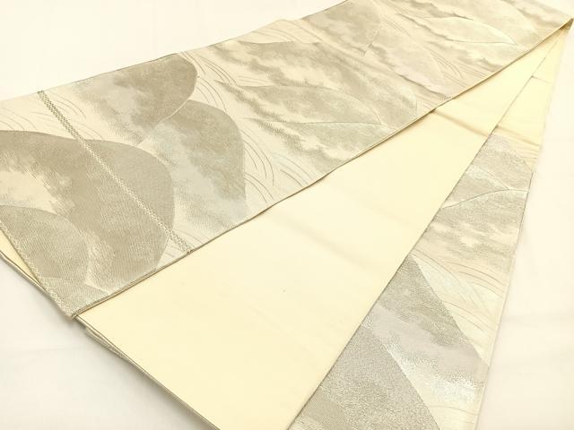 平和屋着物◎六通柄袋帯　重ね山文　銀糸　正絹　逸品　BAAV2946hj