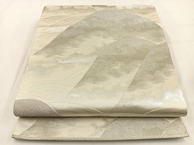 平和屋着物◎六通柄袋帯　重ね山文　銀糸　正絹　逸品　BAAV2946hj
