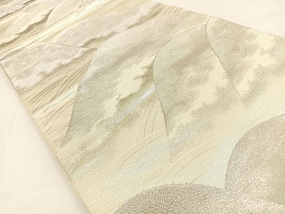 平和屋着物◎六通柄袋帯　重ね山文　銀糸　正絹　逸品　BAAV2946hj