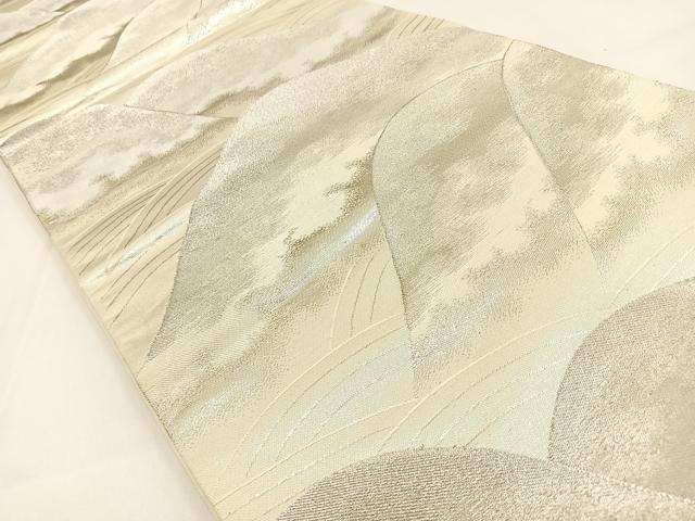 平和屋着物◎六通柄袋帯　重ね山文　銀糸　正絹　逸品　BAAV2946hj