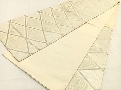 平和屋着物◎六通柄袋帯　唐織　菱若松葉　銀糸　正絹　逸品　BAAV2947hj