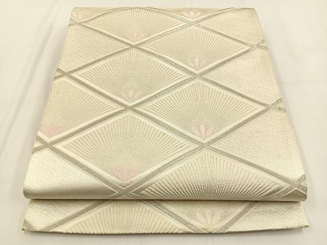 平和屋着物◎六通柄袋帯　唐織　菱若松葉　銀糸　正絹　逸品　BAAV2947hj