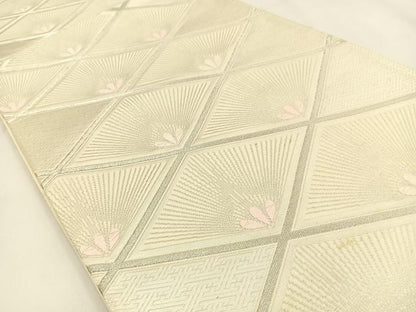 平和屋着物◎六通柄袋帯　唐織　菱若松葉　銀糸　正絹　逸品　BAAV2947hj