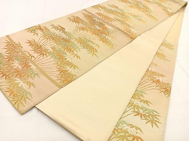 平和屋着物◎六通柄袋帯　唐織　笹　金銀糸　正絹　逸品　BAAV2949hj