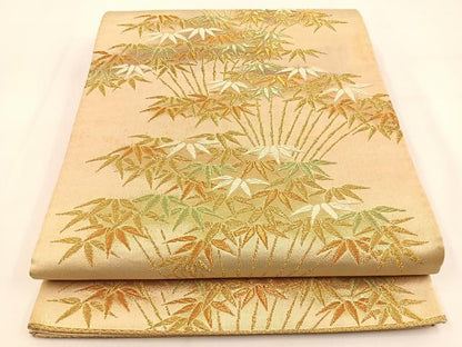 平和屋着物◎六通柄袋帯　唐織　笹　金銀糸　正絹　逸品　BAAV2949hj