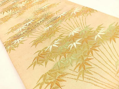 平和屋着物◎六通柄袋帯　唐織　笹　金銀糸　正絹　逸品　BAAV2949hj