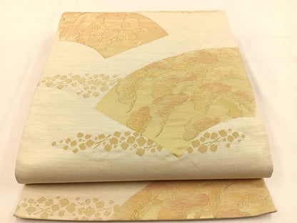 平和屋着物◎六通柄袋帯　明綴吉祥扇面　金糸　正絹　逸品　BAAV2951hj
