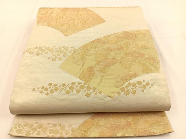 平和屋着物◎六通柄袋帯　明綴吉祥扇面　金糸　正絹　逸品　BAAV2951hj