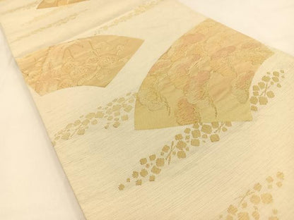 平和屋着物◎六通柄袋帯　明綴吉祥扇面　金糸　正絹　逸品　BAAV2951hj