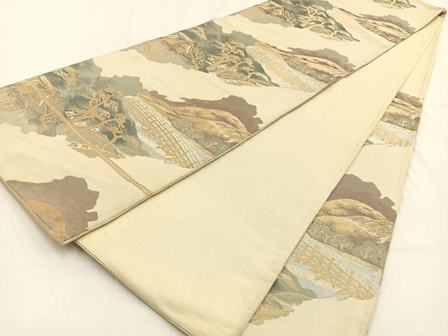 平和屋着物◎六通柄袋帯　風景文　金銀糸　正絹　逸品　BAAV2953hj