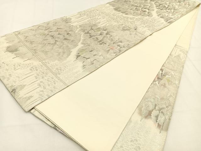 平和屋着物◎六通柄袋帯　古京錦　樹林文　銀糸　二重引箔　正絹　逸品　BAAV2954hj