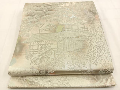 平和屋着物◎六通柄袋帯　古京錦　京名所風景文　銀糸　二重引箔　正絹　逸品　BAAV2960hj