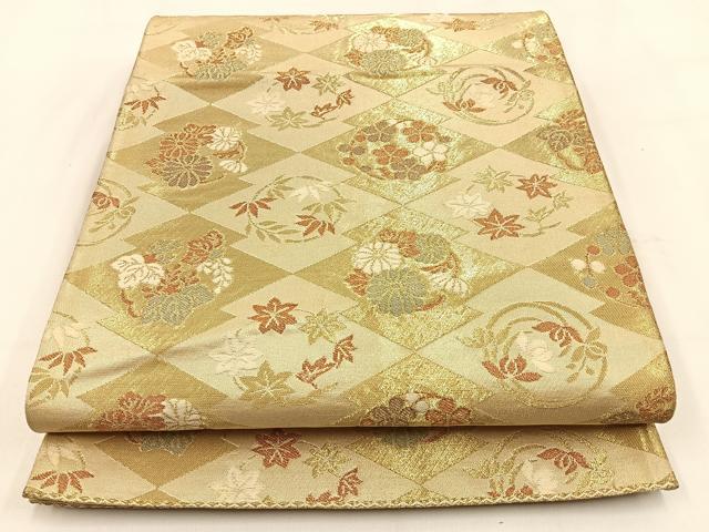平和屋着物◎六通柄袋帯　松皮菱花丸文　金糸　正絹　逸品　BAAV2962hj